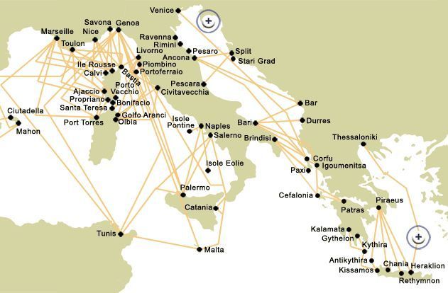 East Mediterranean Ferry Crossing Route Map